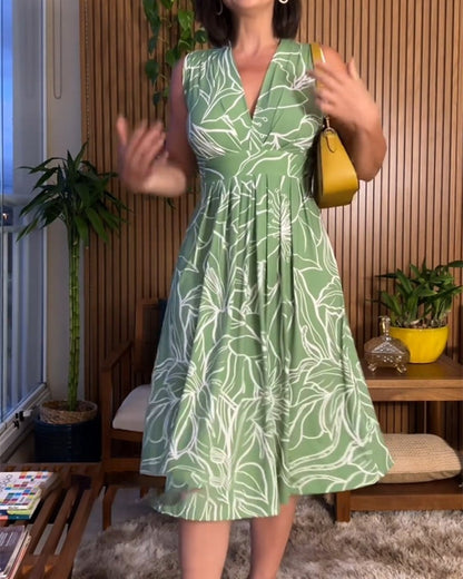 🥰2025 Nuevo vestido giratorio de cintura con cuello en V sin mangas de talla grande💃✨