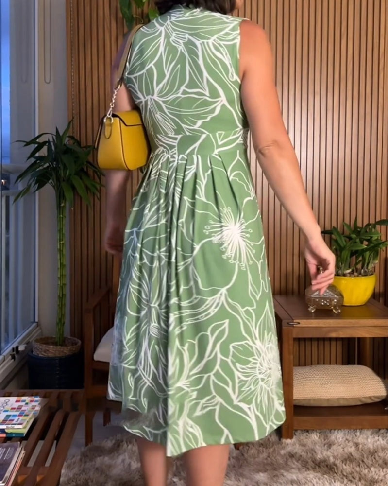 🥰2025 Nuevo vestido giratorio de cintura con cuello en V sin mangas de talla grande💃✨
