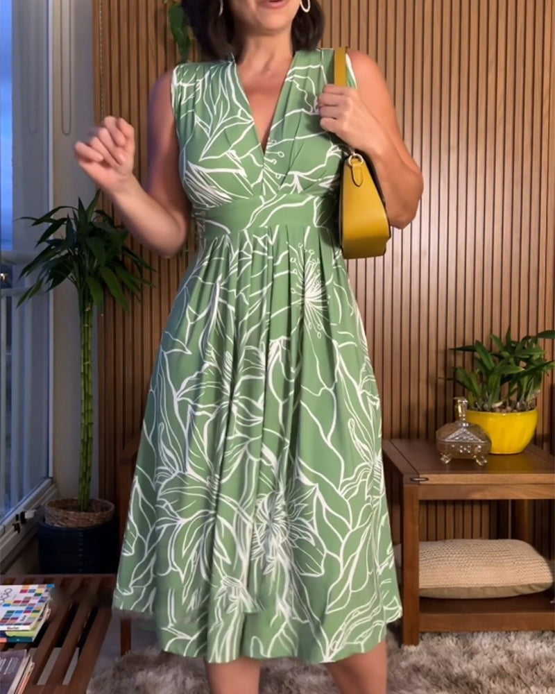 🥰2025 Nuevo vestido giratorio de cintura con cuello en V sin mangas de talla grande💃✨