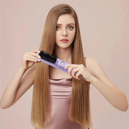 Cordless Hair Straightener Brush with LED Display