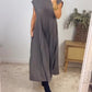 Sleeveless Pleated Simple Solid Color Dress