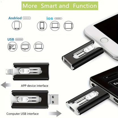 64GB Micro USB + MFi Certified Lightning + 8 Pin + USB 3.0 ⚡4 in1 Flash Drive for iPhone/iPad/Android/PC⚡