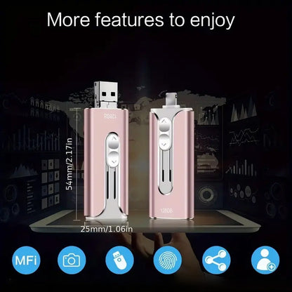 64GB Micro USB + MFi Certified Lightning + 8 Pin + USB 3.0 ⚡4 in1 Flash Drive for iPhone/iPad/Android/PC⚡